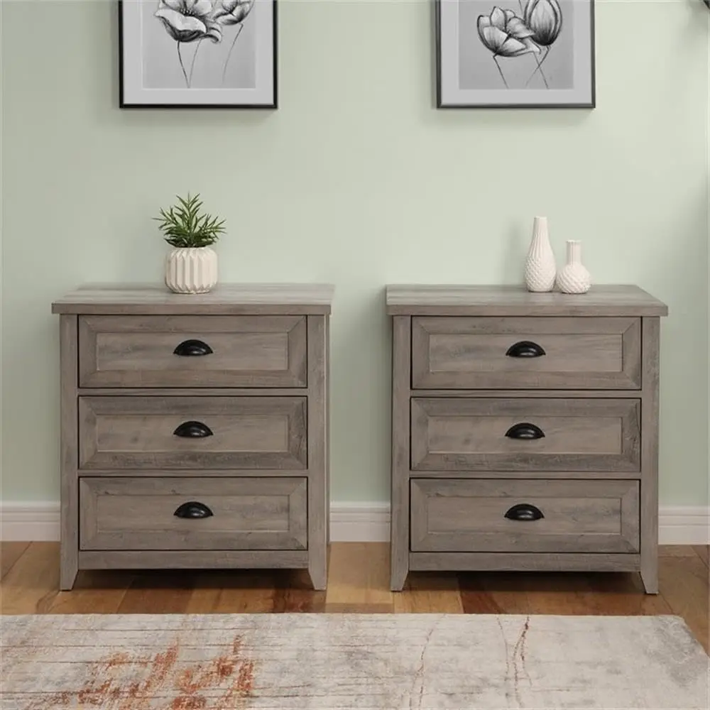 3 Drawer Nightstand 26 Inch Gray Wash Warp-Resistant MDF Metal Glides Bedroom Home Office Table, Customized