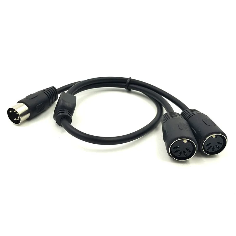 90 Degree Angled MIDI 5 Pin Din Male to Dual 2 x DIN 5Pin Female Extension Audio Cable Y Splitter 0.5m