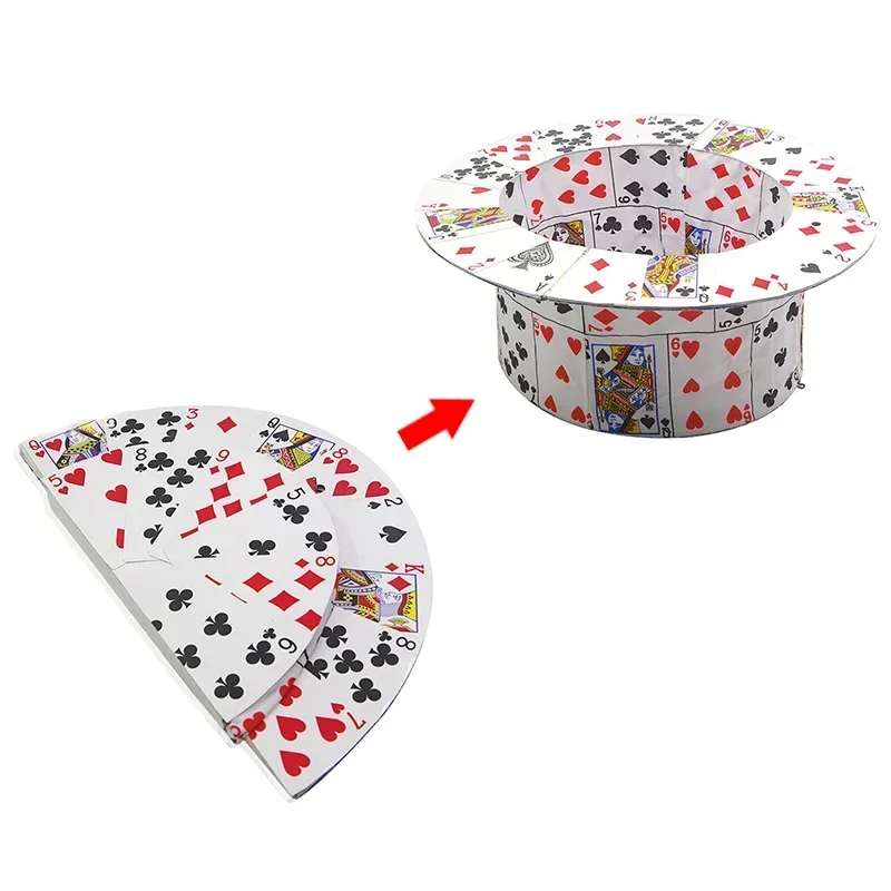 Folding Card Fan To Top Hat Magic - Spring Transformation Trick for Stage & Street Magic Props