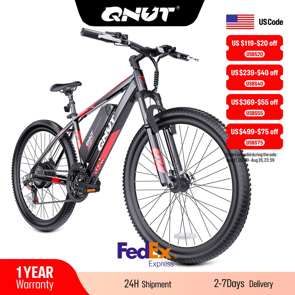 QNUT Adults Electric Bicycle,26" Electric Mountain Bike with 36V 10.4AH Battery Peak 1000W Motor,21 Speed Commuter Ebike for Adults image 1