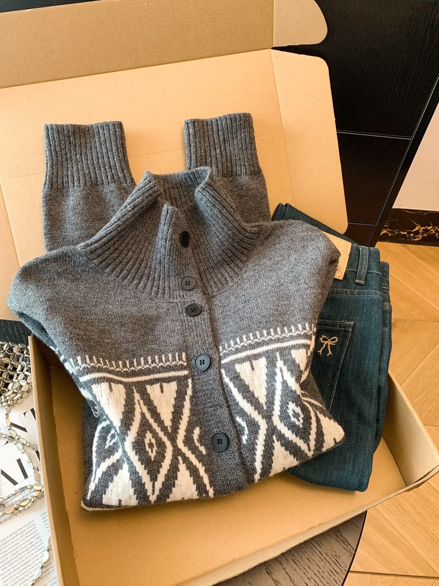 

Ladies' Thiened High Collar Knitted Sweater Cardigan Casual Commute Sle Loose Fit Long Sve Winter Outerwear