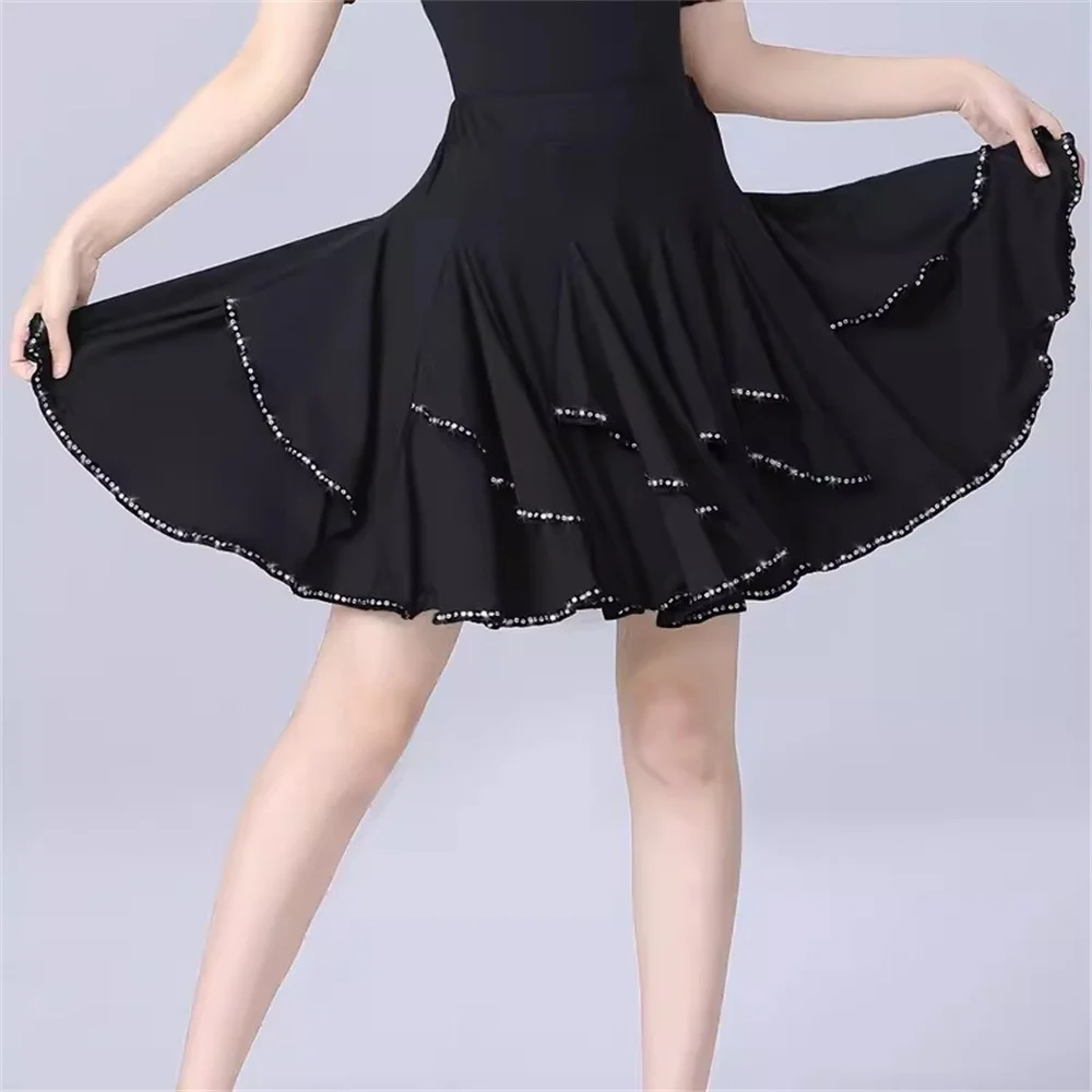 New sequin Latin Dance Skirt Female Three-Step Skirt Adult Cha Cha Dance Skirt Rumba Square Dance Skirt