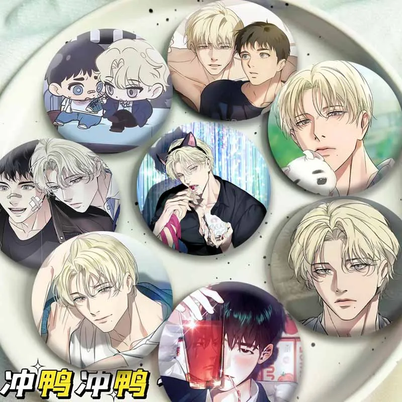 Korean BL Manhwa Backlight Button Brooch Creative Funny Cartoon Lapel Badges Han Seoin Baek Pins Bag Clothes Decor Jewelry Gift