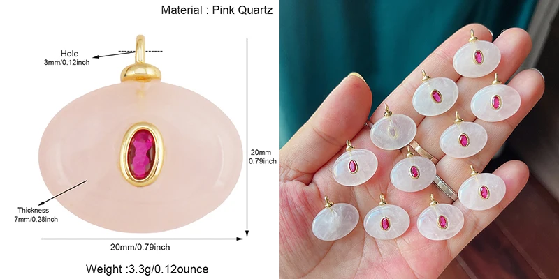 Edelstein-Charm-Anhänger aus türkisfarbenem Malachit, schwarzem Achat, rosa Quarz, 18 Karat echt vergoldeter Schmuck für die Herstellung von Halsketten, S58 – Detail 23