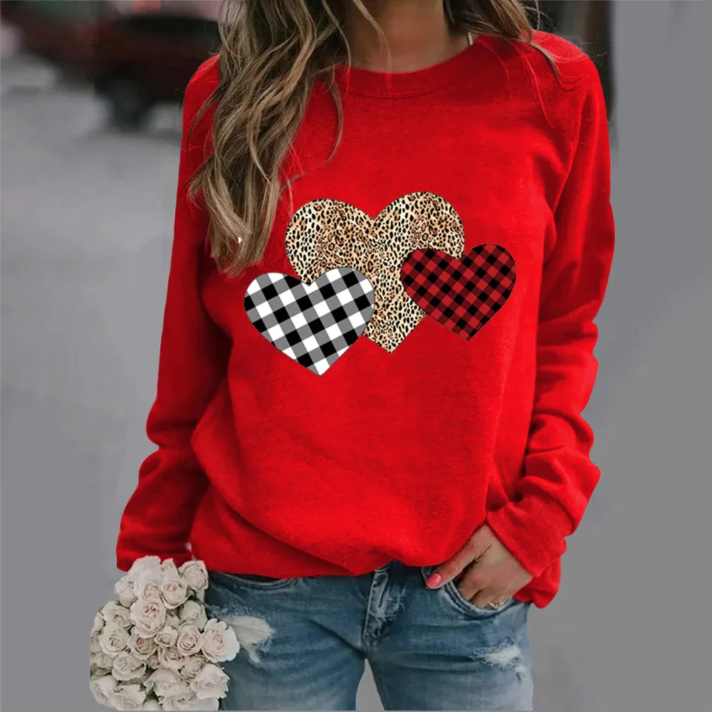 Crew-neck Hoodie Leopard Print Love Print New European and American Valentine\'s Day Hot Sales Sweatshirt Sweatshirts