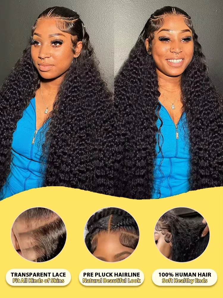 250 Density Transparent HD Human Hair Wig 30 38 40 Inch Deep Wave 13x4 Curly Lace Front 13x6 Water Wave Lace Frontal Wigs image 4