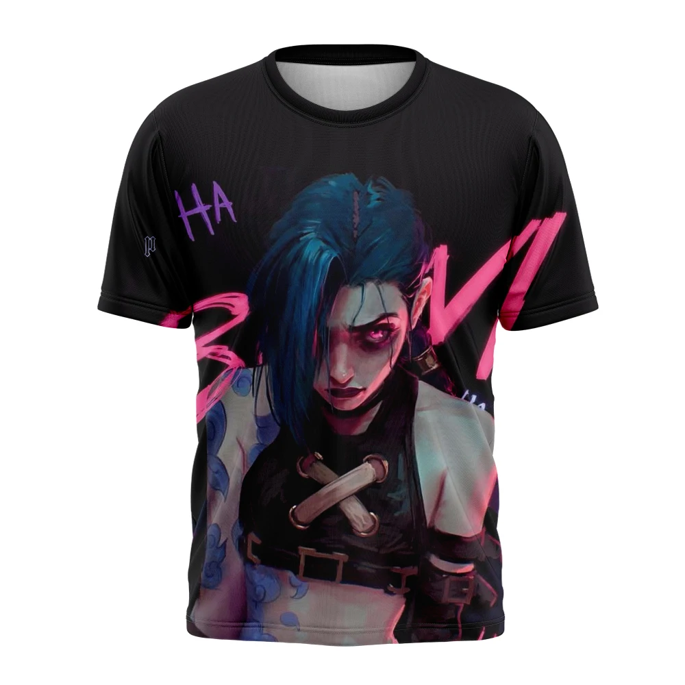 

Popular Arcane League Jinx T shirt 3D Printed Men Women Anime T-shirts Summer Round Neck Short Sleeve Top Children's Cartoon Tee