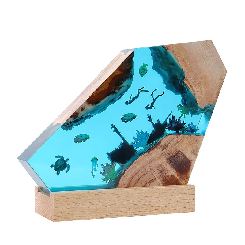 Ocean Animals Organism Resin Table Light Creactive Art Decoration Lamp Underwater Exploration Theme Night Light USB Charge