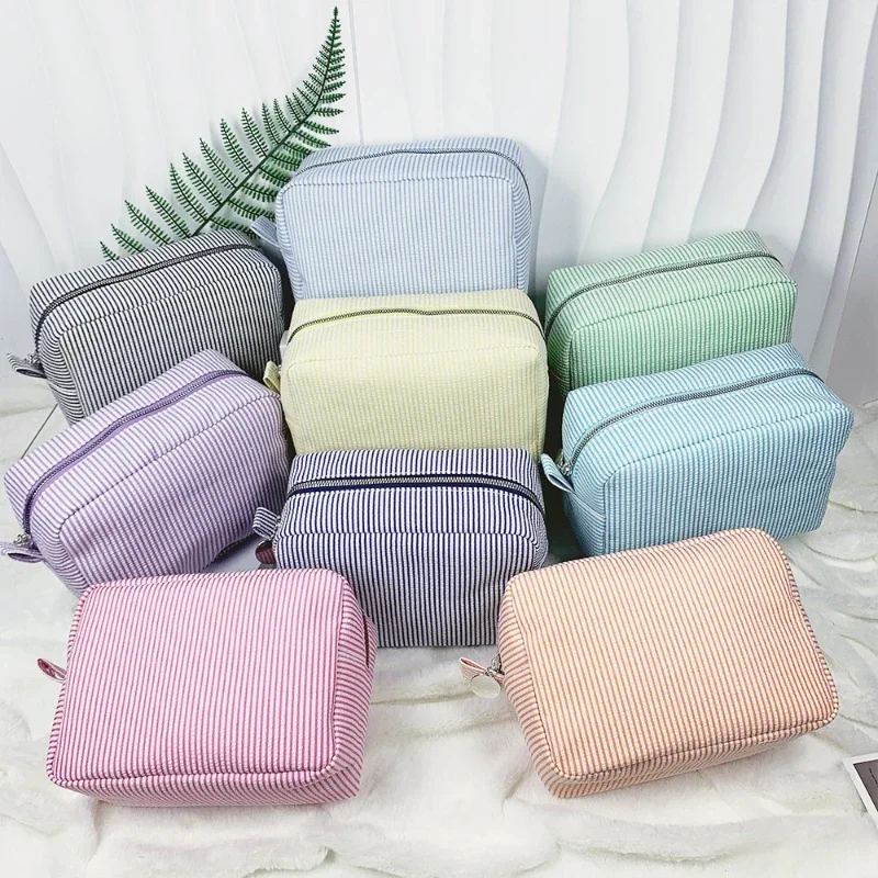 Lightweight Ladies Travel Toiletry Storage Bag Female Small Square Handbags Casual Stripe Women's Cosmetic Bags Makeup Case