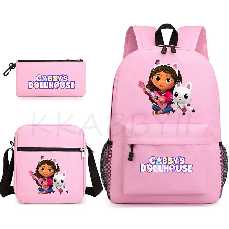 Gabby Dollhouse Knapsack 3pcs/set Students bookbag Girls Boys School Backpack Teens Laptop Bag Mochila High Quality Back Back