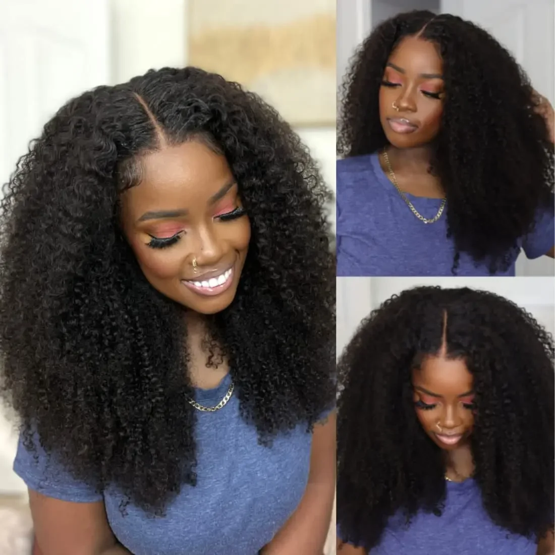 Soft 26Inch Natural Black Long Kinky Curly 180Density Deep Lace Front Wig For Women With Baby Hair Preplucked Glueless Daily