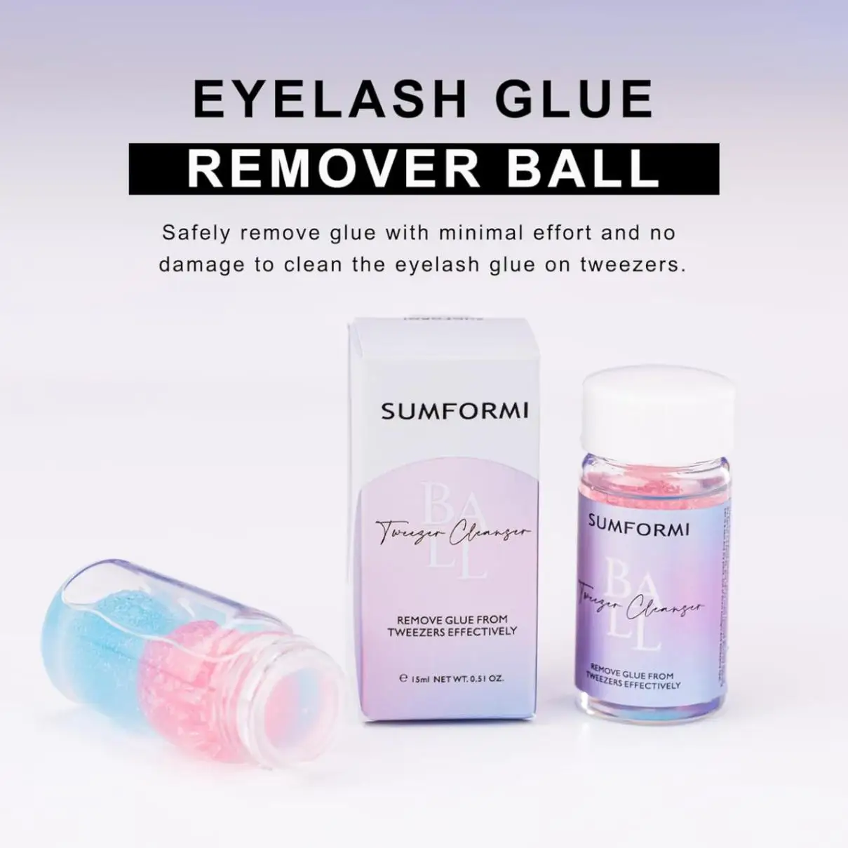 New Sumformi 15ml Glue Remover from Tweezers Cleaning Sponge Ball with Liquid Glue Remover Eyelash Tweezers Clean Glue Makeup