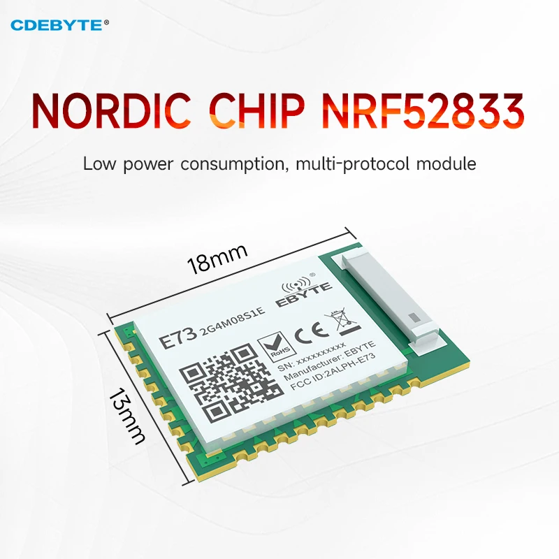 Small-sized SoC nRF52833 BLE 5.1 Zigbee Multiprotocol wireless module Rf E73-2G4M08S1E IOT communication module