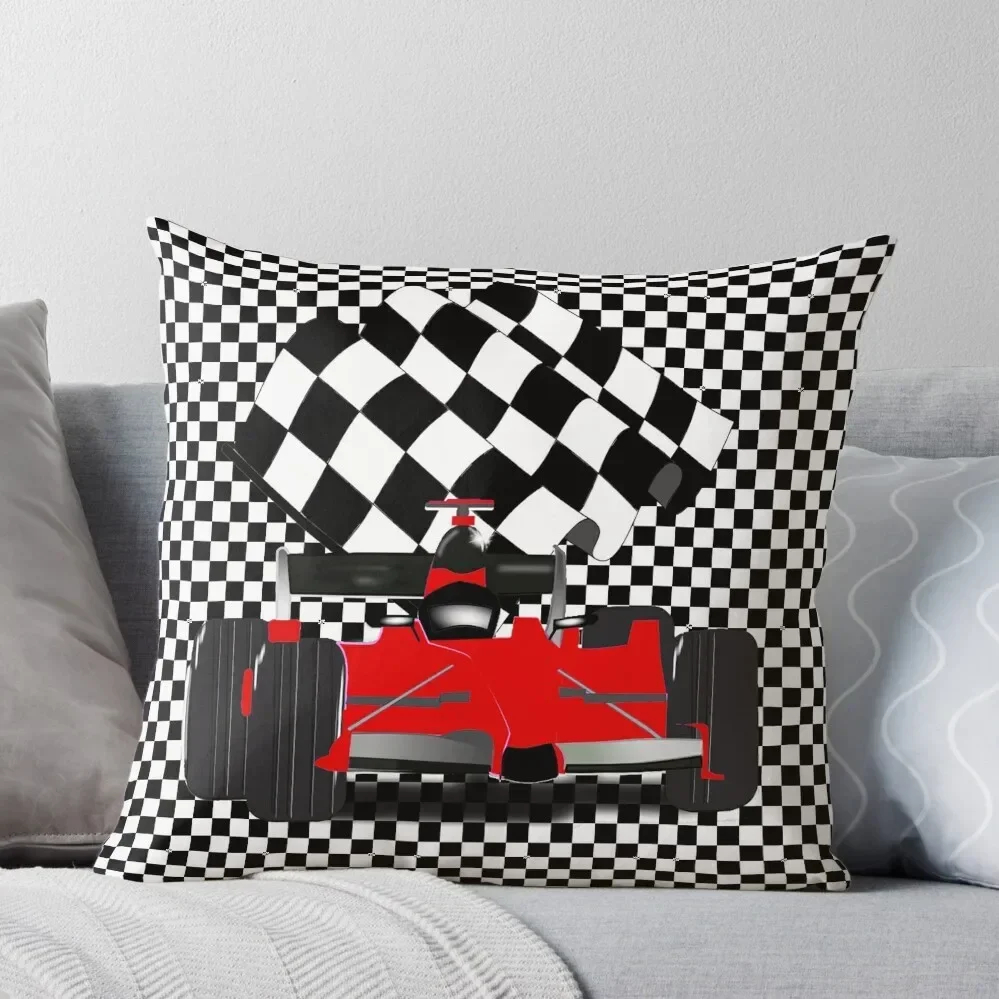 Red Race Car with Checkered Flag Throw Pillow Cushion Cover Set Sofa Covers luxury throw pillow covers Couch Cushions Pillow
