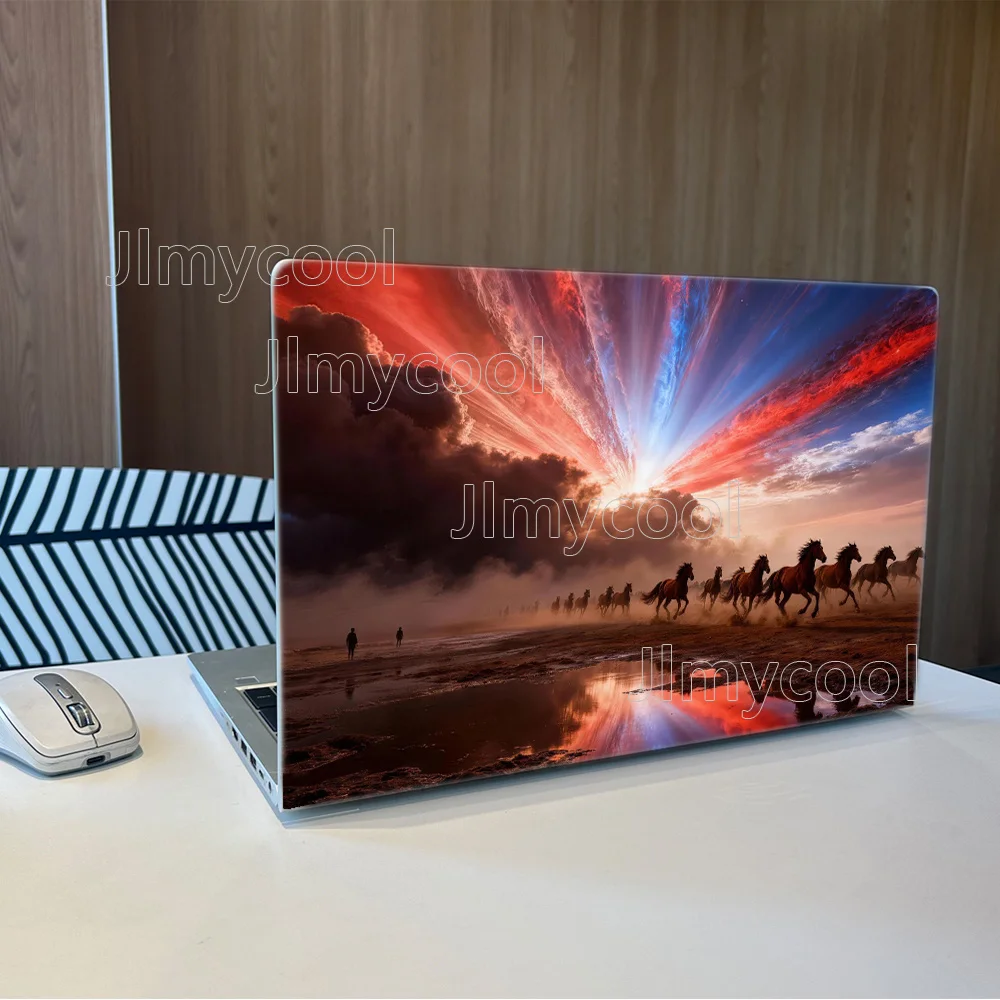 Spectacular Colorful Sky Galloping Brown Horse Herd Laptop Skin Sticker Scratch Resistant Bubble Free Vinyl Decal Notebook Cover