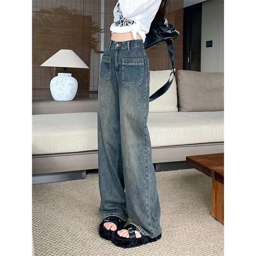 High Waist Wide Leg Women's Jeans Y2K Style 2025 Retro Comfort Stretch Loose Fit Straight Cut Flowy Trousers
