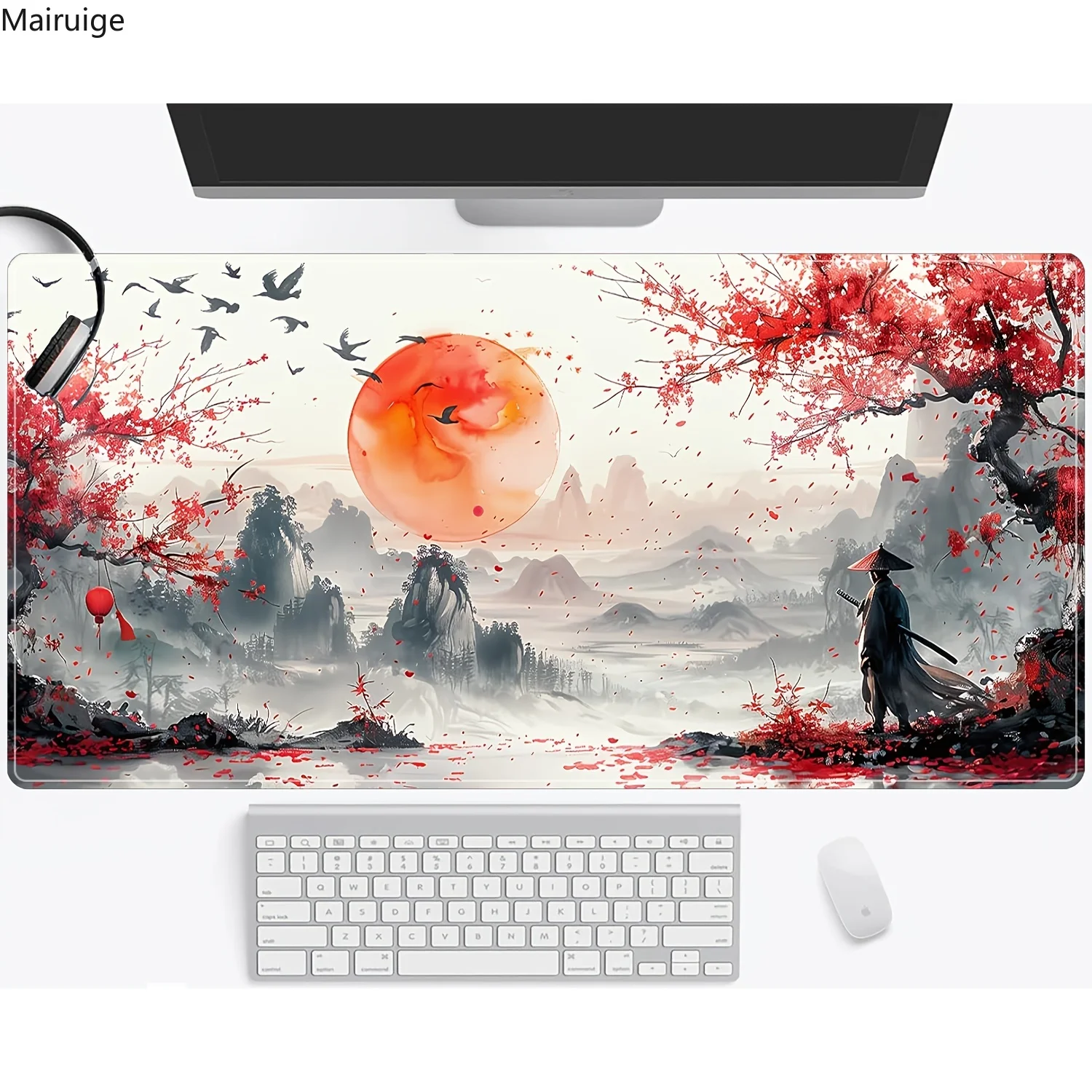 Alfombrilla de ratón con diseño de estilo samurái de Anime japonés, alfombrillas grandes para ordenador y oficina, alfombrilla de ratón antideslizante de goma para teclado de juegos, alfombrilla de escritorio larga