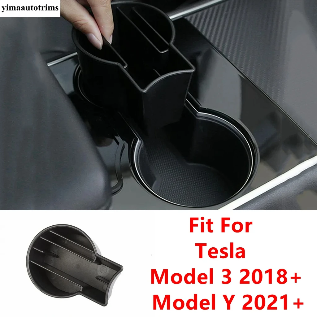 

Car Center Console Water Cup Storage Box Frame Cover Trim Accessories Interior For Tesla Model 3 2018 - 2021 / Model Y 2021 2022