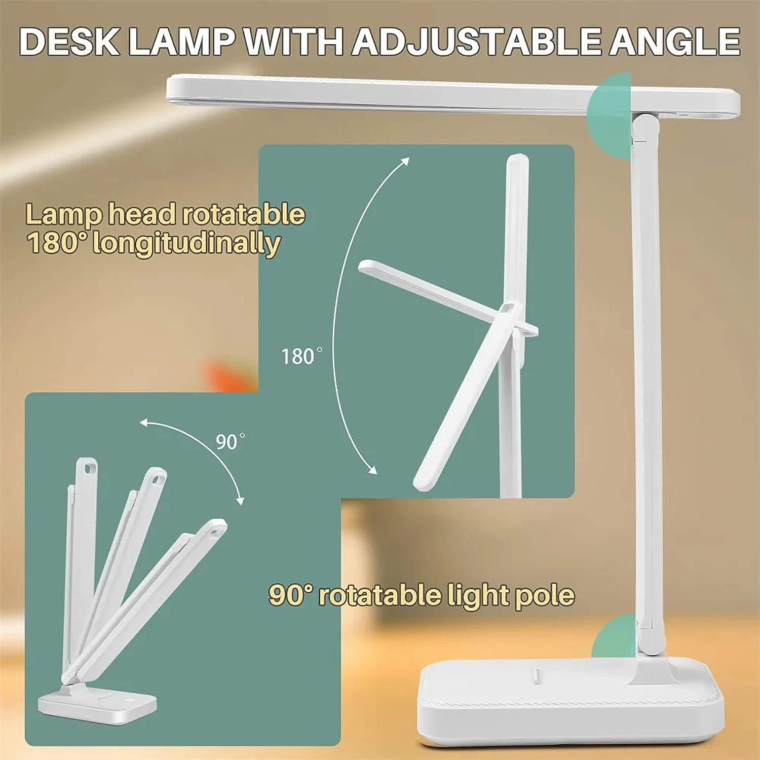 LED Desk Lamp Eye Protect  3 Levels Dimmable Office Light Foldable Table Lamp Bedside Lamp  Reading, dormitory study