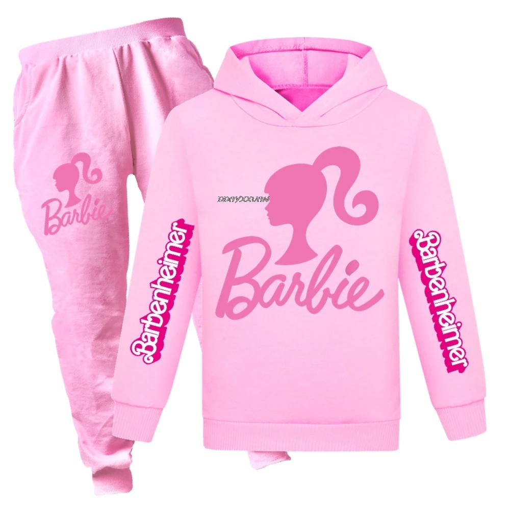 

Hot Barbie Cute Clothes Kids Hooded Sweatshirt + SweatPants 2pcs Sets Boys Cartoon Hoodies Teenager Girls Casual Outfits A