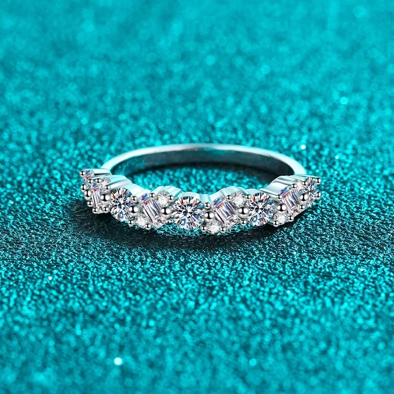 Platinum Pt950 Rings for Women Set 0.9ct Moissanite Diamond Finger Ring Cool Sex 18K White Gold Wedding Fine Jewelry Gift