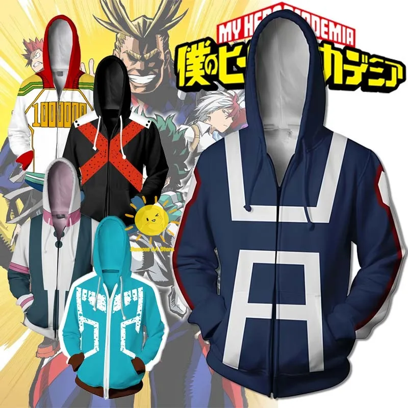 

Anime My Hero Academia Cosplay Midoriya Izuku All Might Todoroki Shoto Hooded Jacket with Zipper Halloween Carnival Cos Unisex
