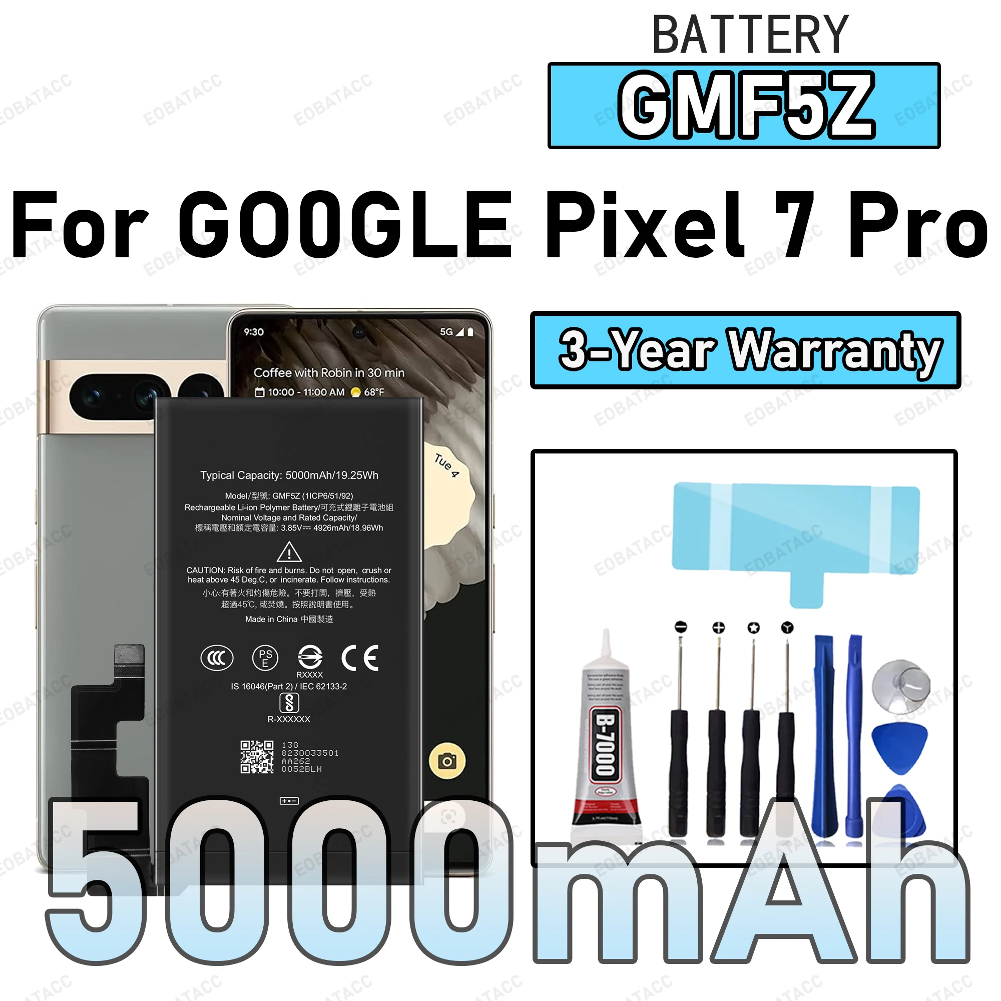 100% New Zero Cycle GMF5Z Battery For GOOGLE Pixel 7 Pro Phone Replacement Bateria +Free Tools