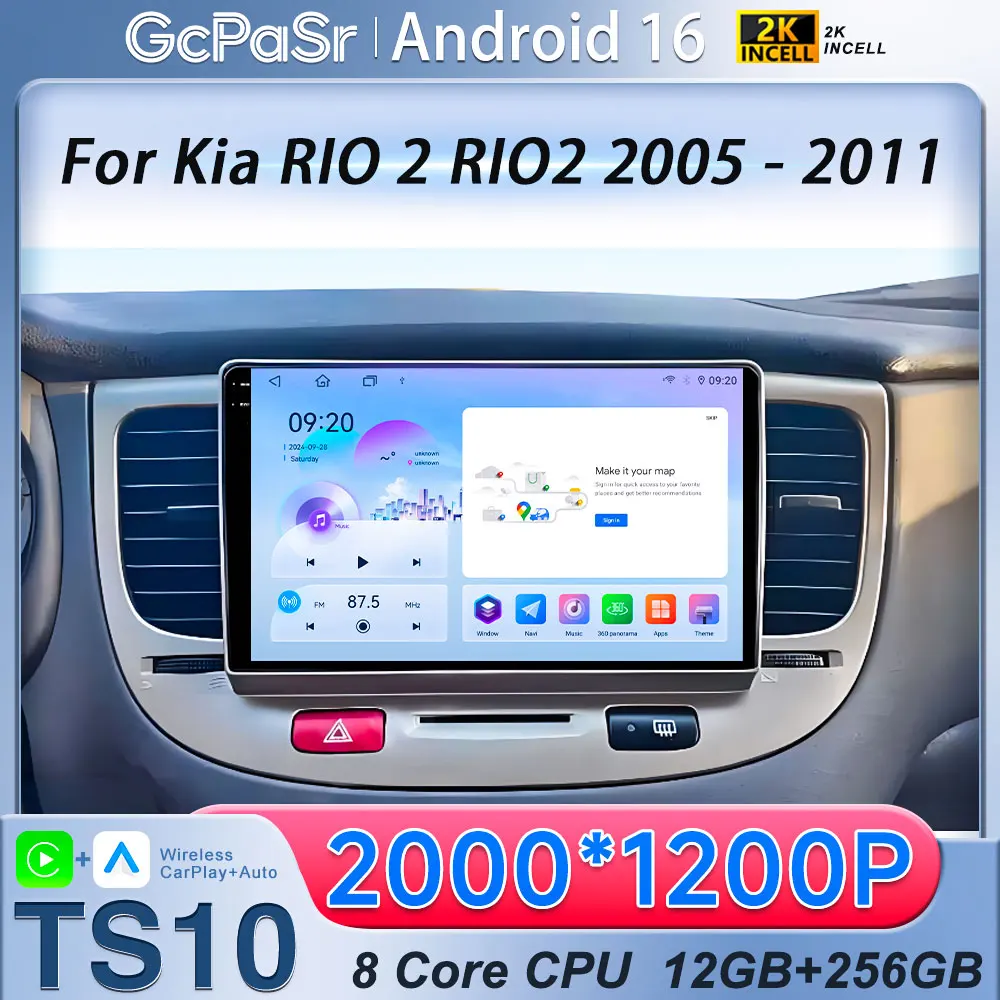 Radio Multimedia para Auto con Android 16, Bluetooth, WIFI, Reproductor de Video, GPS 4G, Sin 2 Din, Cámara 360° Gratis, para Kia RIO 2 RIO2 2005-2011