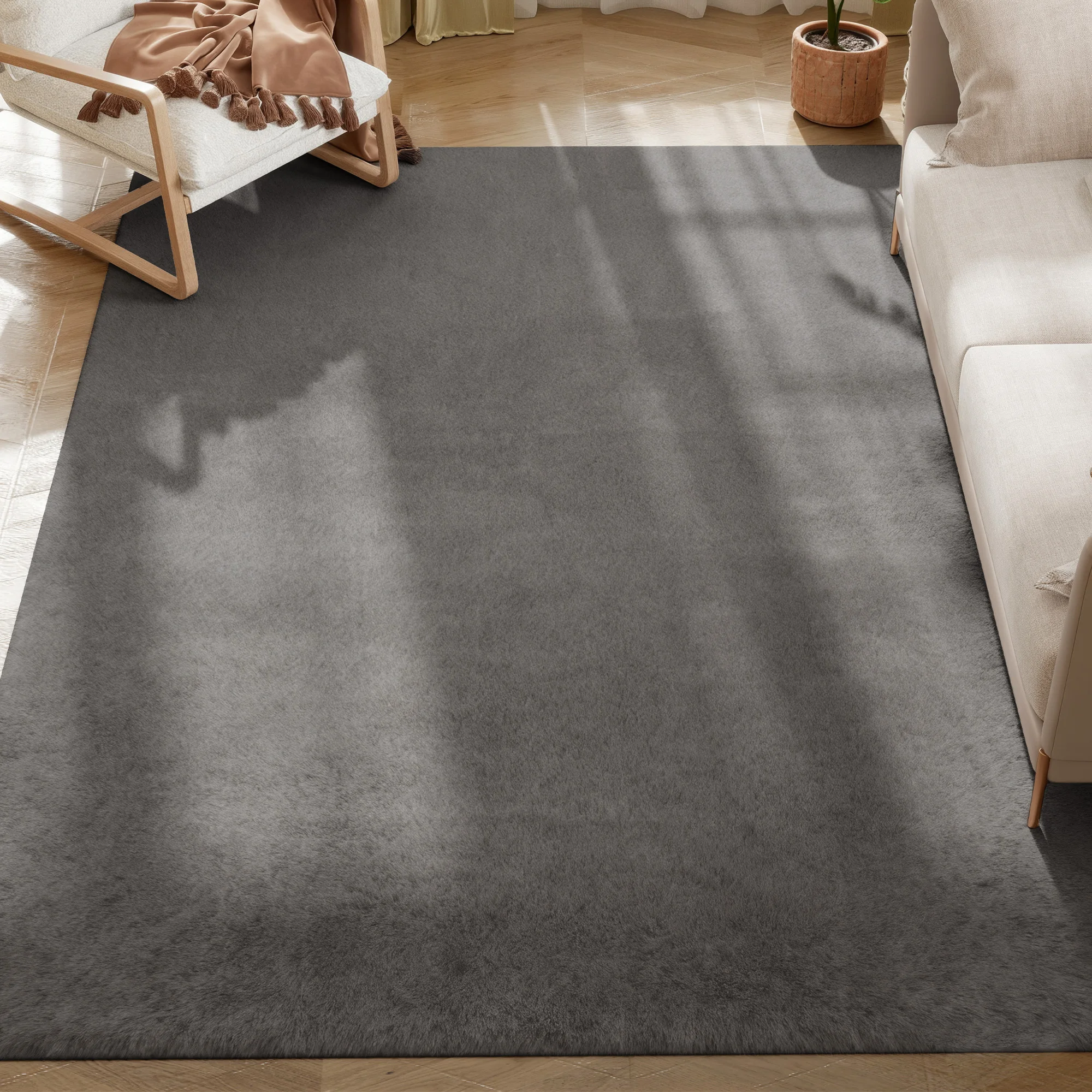 HOMCOM Alfombra Salón 160x230 cm Lavable en Lavadora Pelo Largo Estilo Moderno Tapete para Sala de Estar Dormitorio Gris Claro