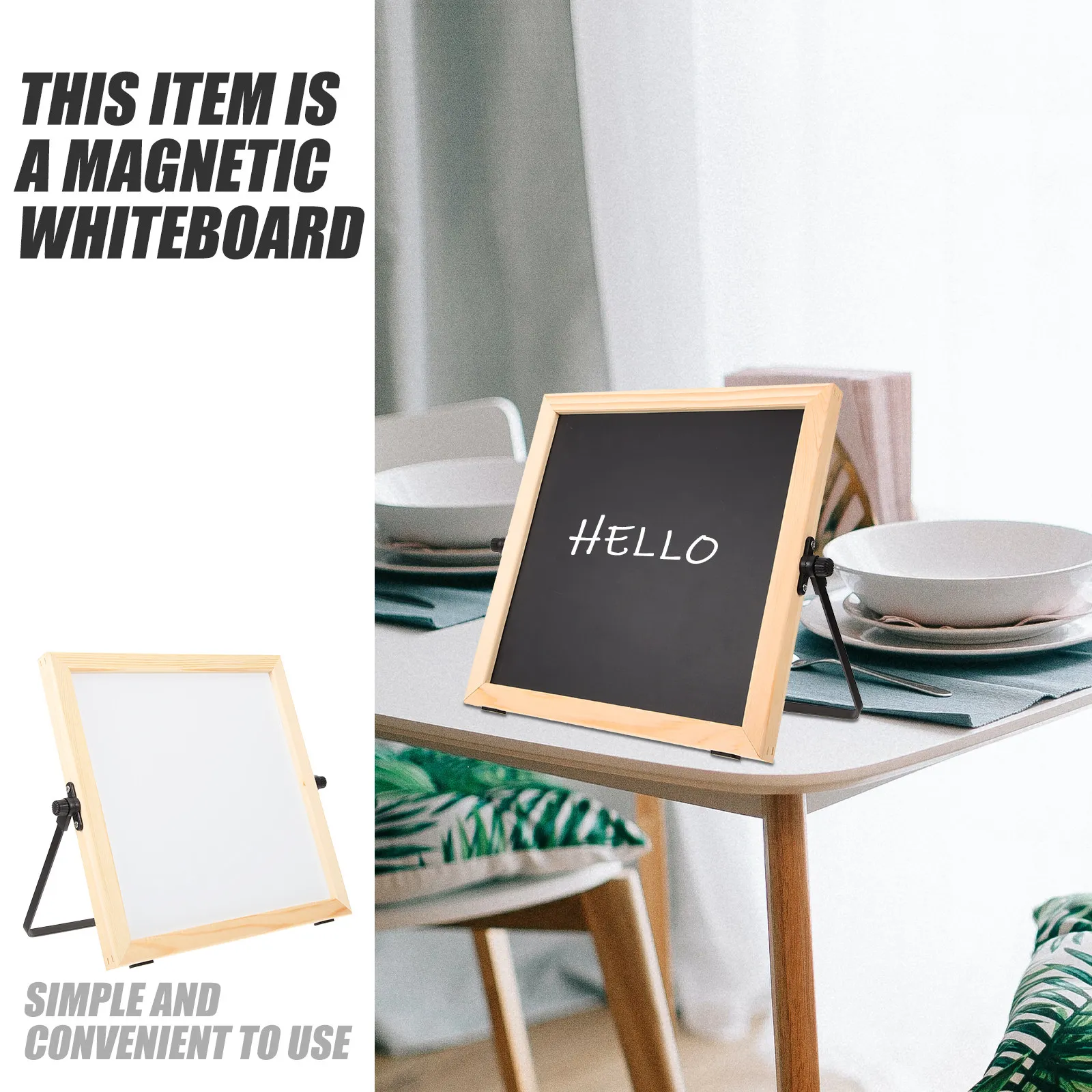 1Set Double-Sided Writing Board Smooth Surface Magnetic Whiteboard Foldable 360 Degree Rotation for Home Office Classroom