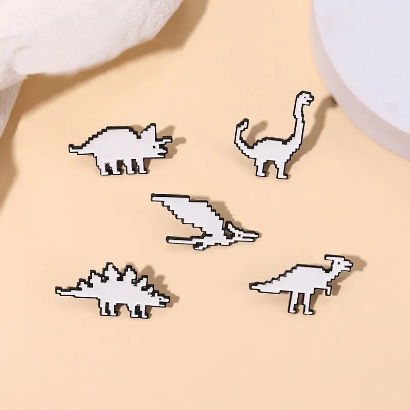 Pixelated Dinos Enamel Pins Custom Simple Dinosaurs Brooches Lapel Badges Acient Animal Jewelry Gift for Kids Friends