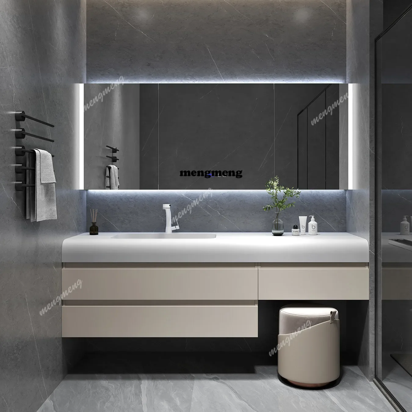 Top selling Smart bathroom cabinet modern high-end hotel style simple cream style combination wash basin