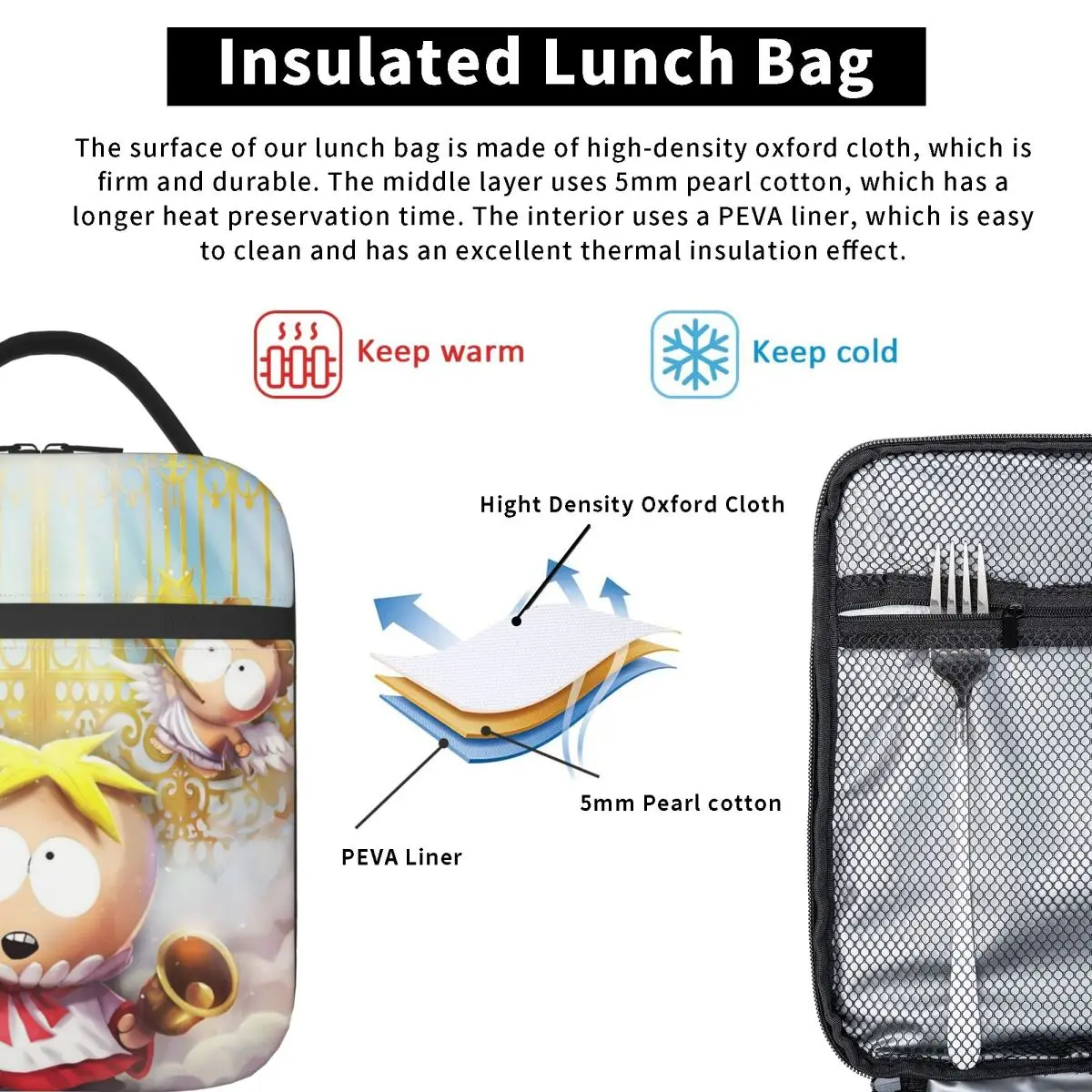 حقيبة غداء معزولة من زبدة ساوث بارك، صندوق تخزين الطعام، صناديق غداء مبرد حرارية محمولة للعمل #5