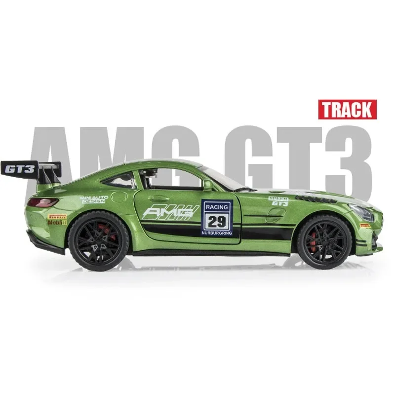 GT3 Alloy Sport Car Model Simulation 1/32 Benz Sound Light Pullback Home Decor Boy Gift Diecast Toy Vehicle Collection Hobby