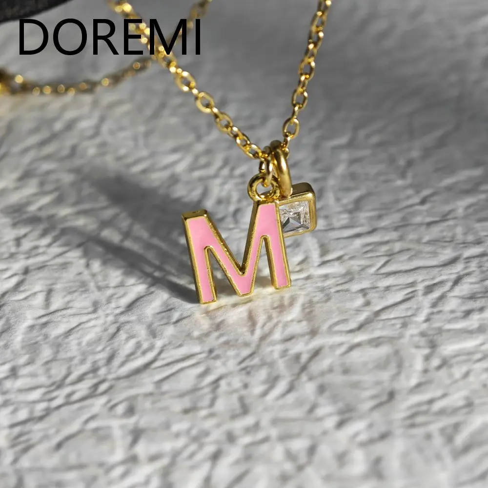 DOREMI DIY Enamel Letter Birthstone Necklace Oil Drip Colorful Letter Custom Necklace Jewelry