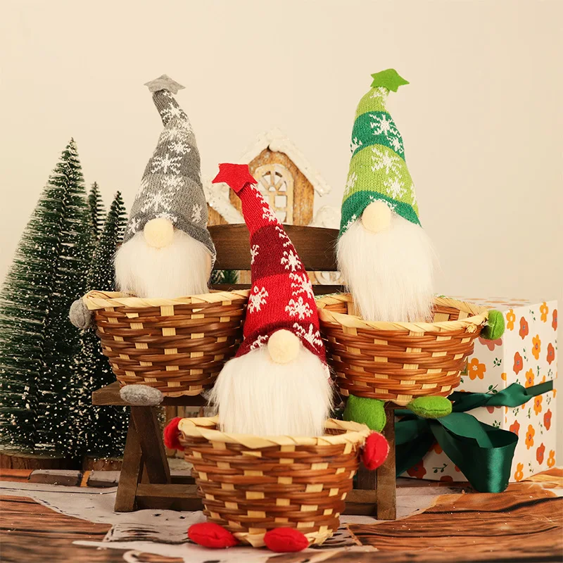 New Christmas Decorations From Europe and America - Faceless Elderly Candy Basket Bamboo Small Basket Creative Home Gifts