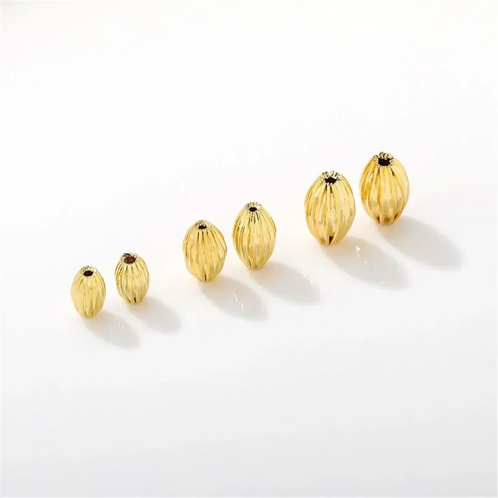 Cuentas de arroz recubiertas de oro de 14 quilates, cuentas a rayas, cuentas dispersas, hechas a mano, hacer pulseras, collares, accesorios de materiales de joyería