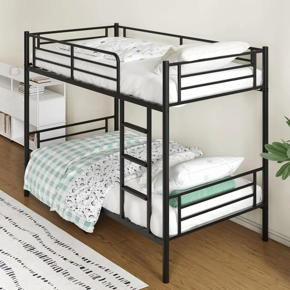 سرير بطابقين، سرير بطابقين مزدوج فوق التوأم للأطفال المراهقين البالغين مع سلالم ودرابزين، شرائح معدنية قوية شديدة التحمل. #6