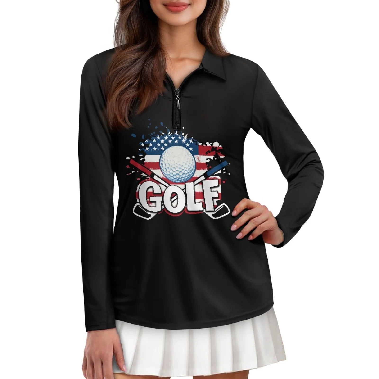 PENSTROLL American Flag Golf Womens Machine Washable Activewear Top Moisture Wicking Golf Shirts for Cycling