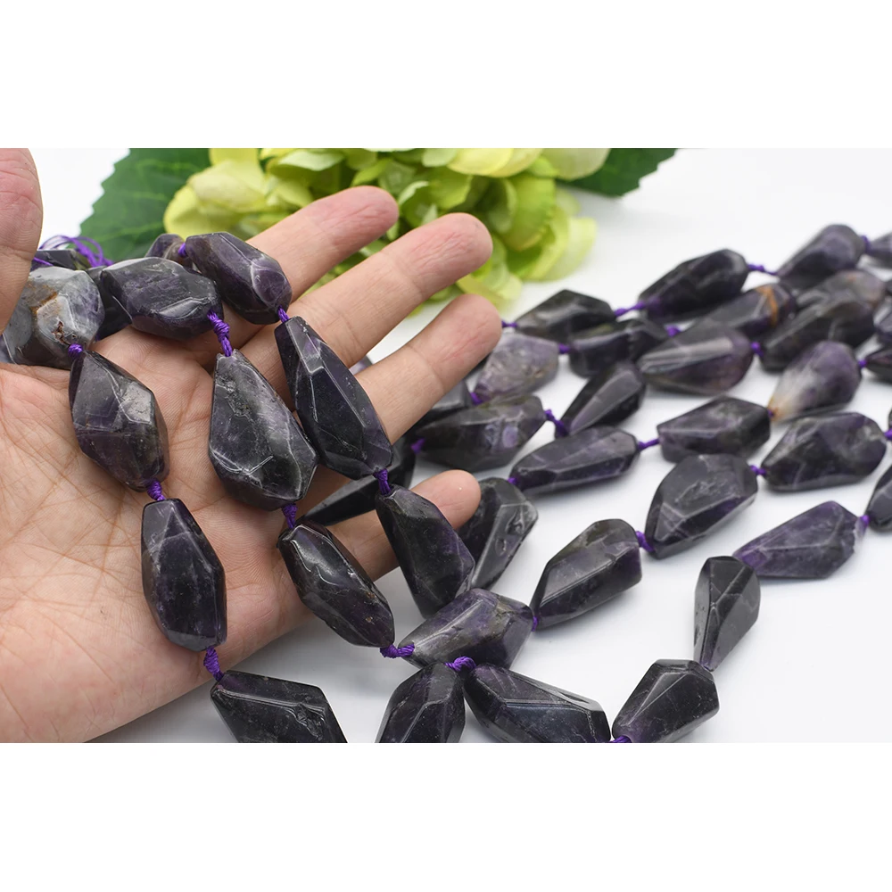 30-35mm Natural Faceted Amethyst Irregular Droplet shape stone Beads For DIY necklace bracelet jewelry make 15 