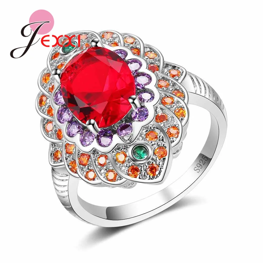 

Bohemia Style Fashion Colorful CZ Party Wedding Rings For Women Gift 925 Sterling Silver Anniversary Engagement Ring