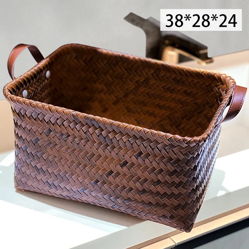 American Advanced Storage Basket Dirty Clothes Basket Imitation Rattan Woven Pu Handle Laundry Bucket Snack Toy Dirty Clothes