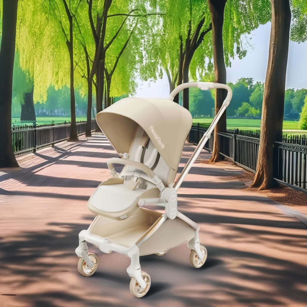 Lightweight Aluminum Four-Wheel Baby Stroller Reverse Handle Foldable Universal Pushchair for Designed like a Car