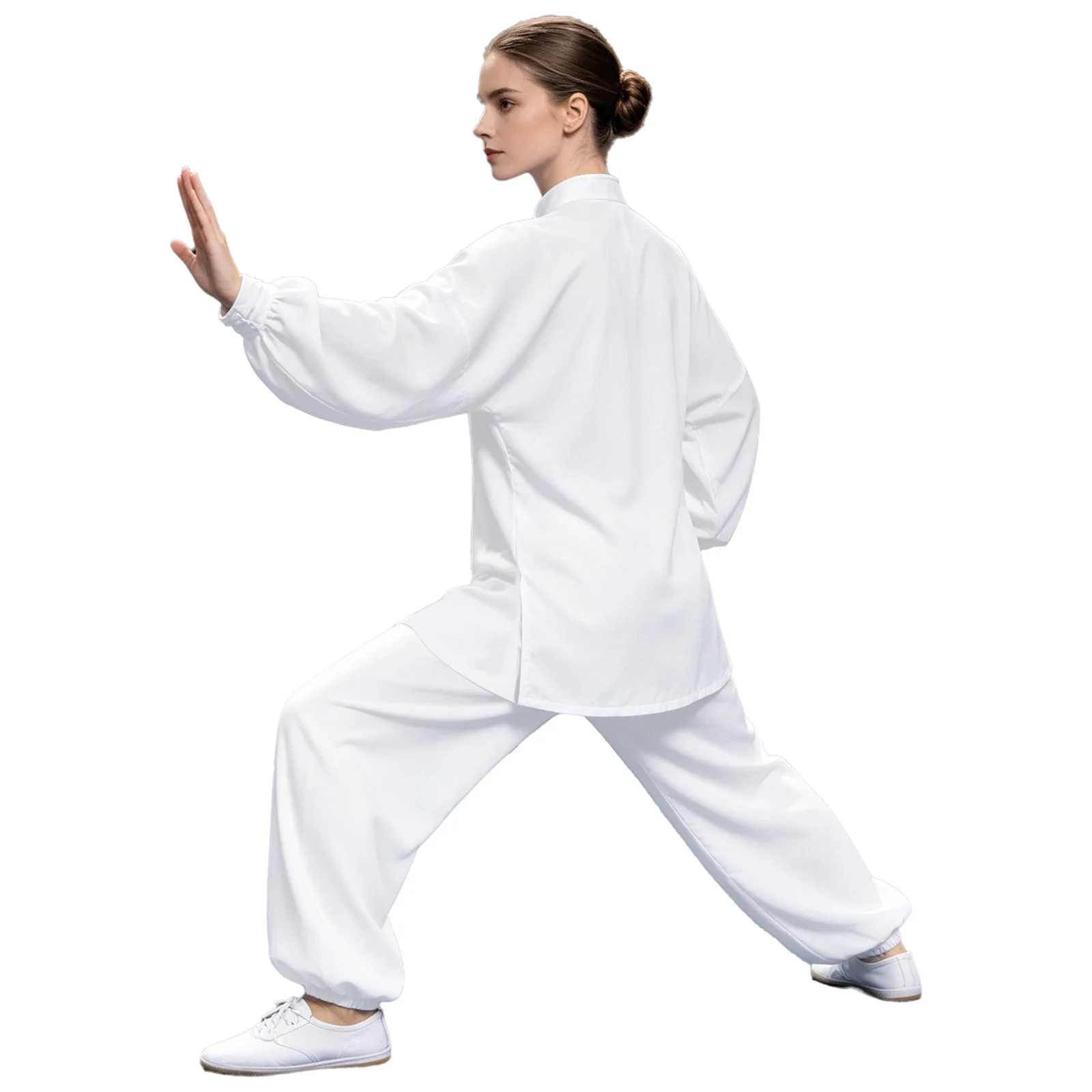 Unisex Womens Mens Tai Chi Uniform Mandarin Collar Frog Buttons Long Sleeve Shirt And Long Pants Set for Kung Fu Martial Art