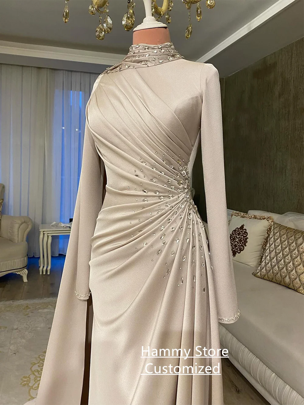 Robe de soirée en Satin personnalisée, col bateau, sans manches, plumes, perles, cristal, ligne A, longueur cheville, robe de bal, tendance