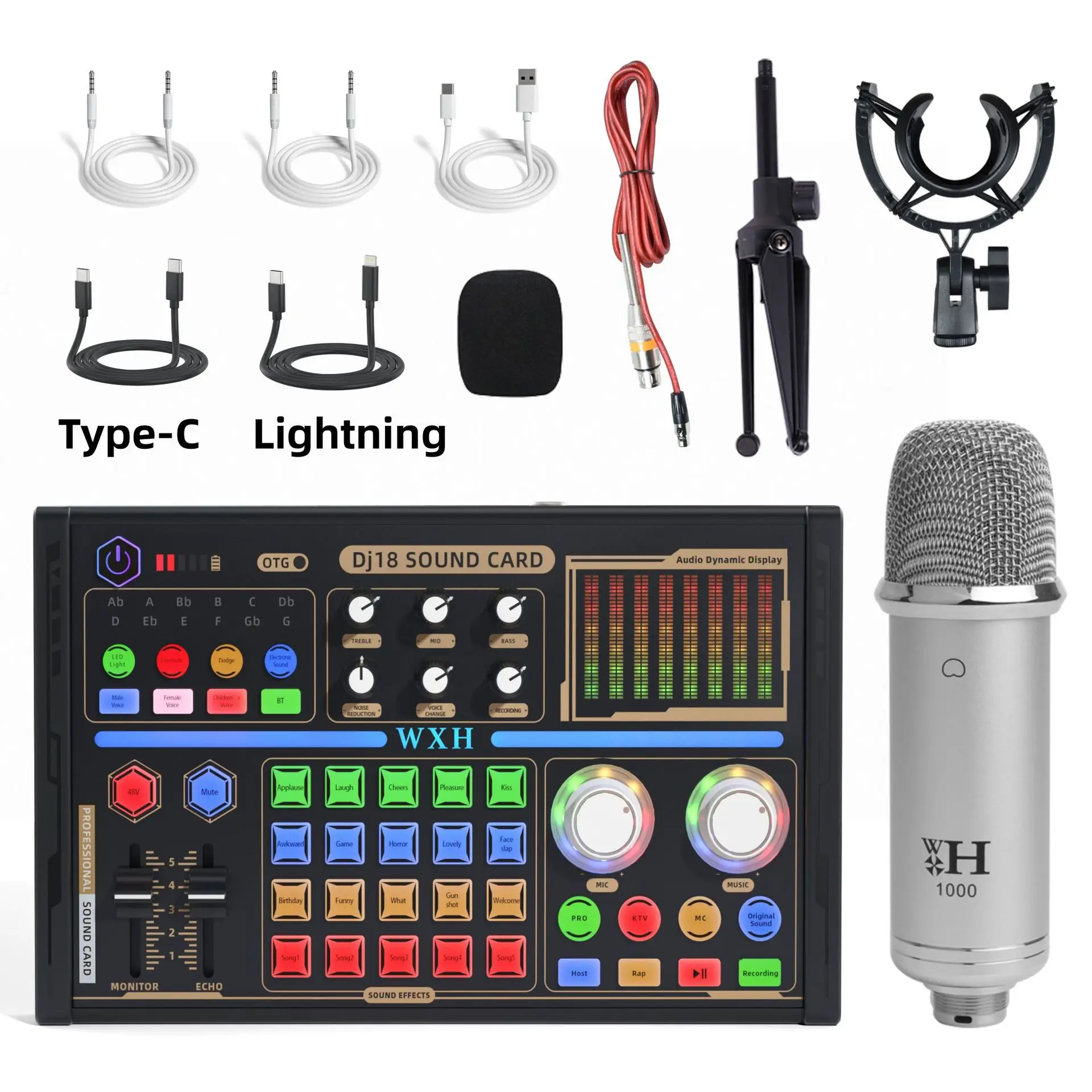 

WXH100 Microphone Kits DJ18 Sound Card Live Professional Bluetooth-Compatible Studio Record For Phone PC Audio Mixing Console