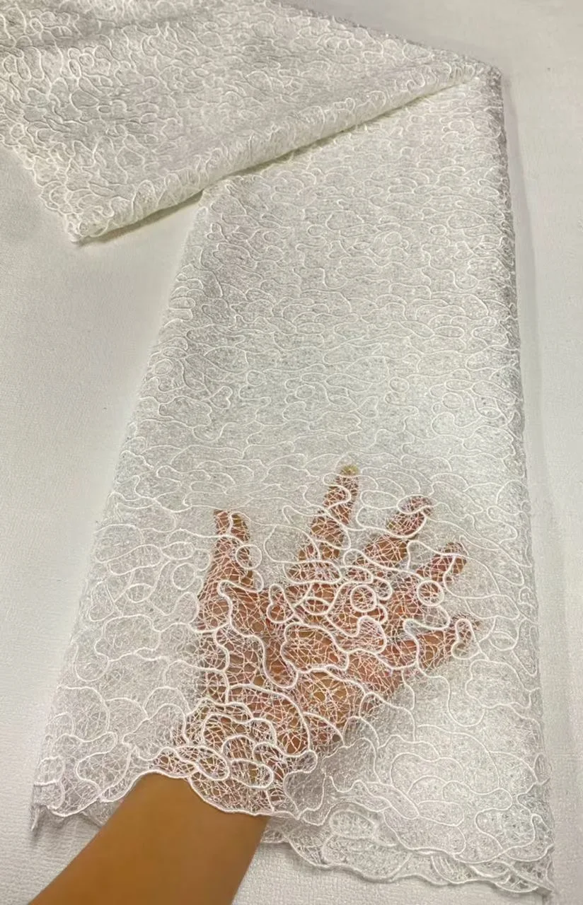 

Африканская нигерийская вышивка, тюль, кружевная ткань, высокое качество, хлопок для свадебной вечеринки, платье, дамасские блестки, 5 ярдов, JL437, 2025 г.