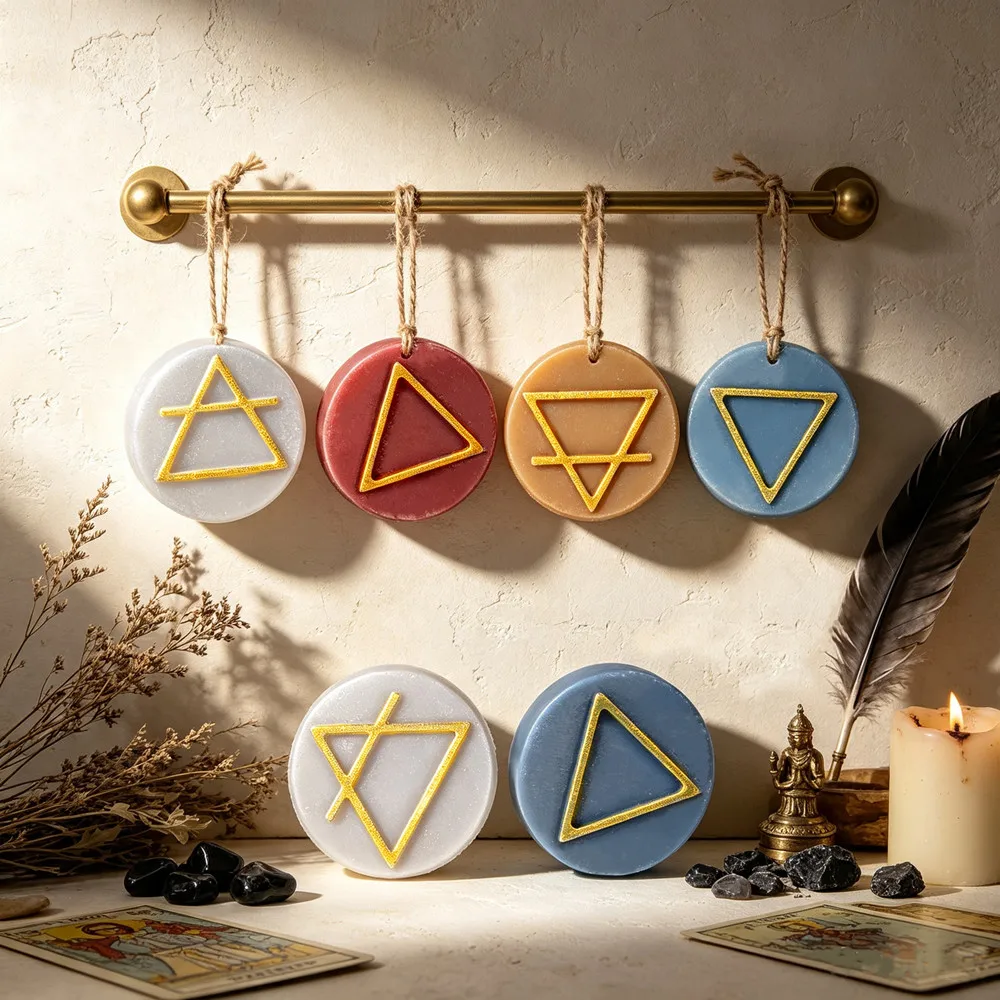 2Pcs Alchemy Symbol Silicone Mold,Air Fire Element Round Silicone Candle Mold for Candle,Resin Gypsum Casting,Witch Occult Sign