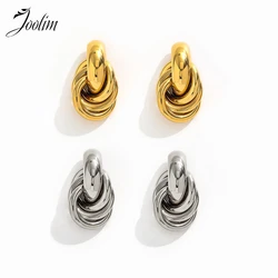 Joolim Jewelry High Quality PVD Wholesale No Fade Fashion Simple Circle Line Wrap Pendant Hoop Stainless Steel Earring for Women