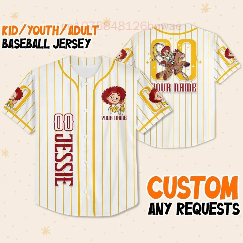 Summer New Toy Story Jessie Baseball Jersey 3D printed casual fashion button street custom baseball jersey